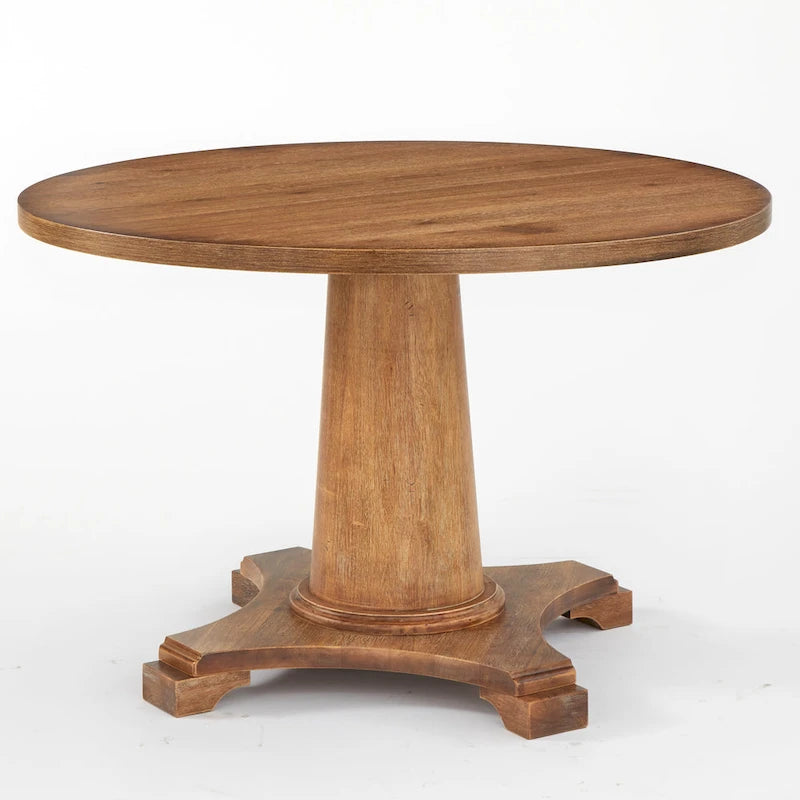 Round Pedestal Dining Table with Vintage Finish