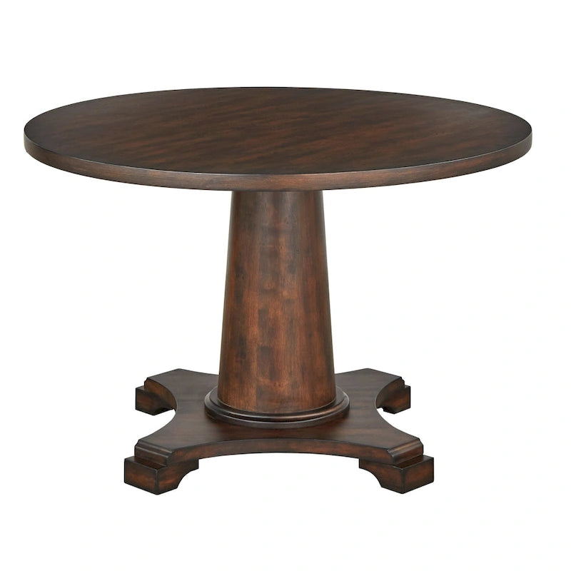Round Pedestal Dining Table with Vintage Finish