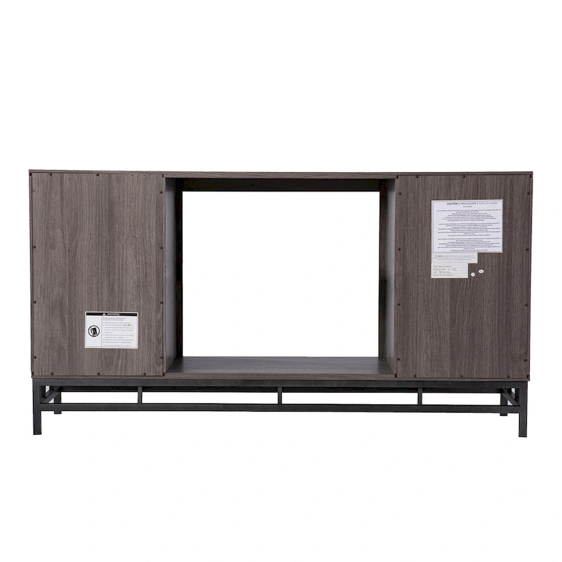 Contemporary Gray Wood Electric Fireplace with Media Storage