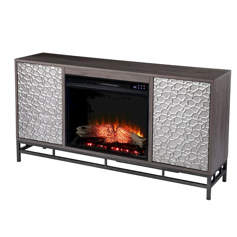 Contemporary Gray Wood Electric Fireplace with Media Storage