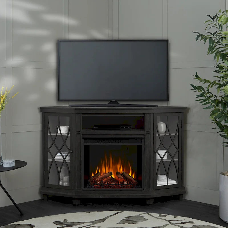 Lynette 56 TV Stand Electric Fireplace Gray by Real Flame