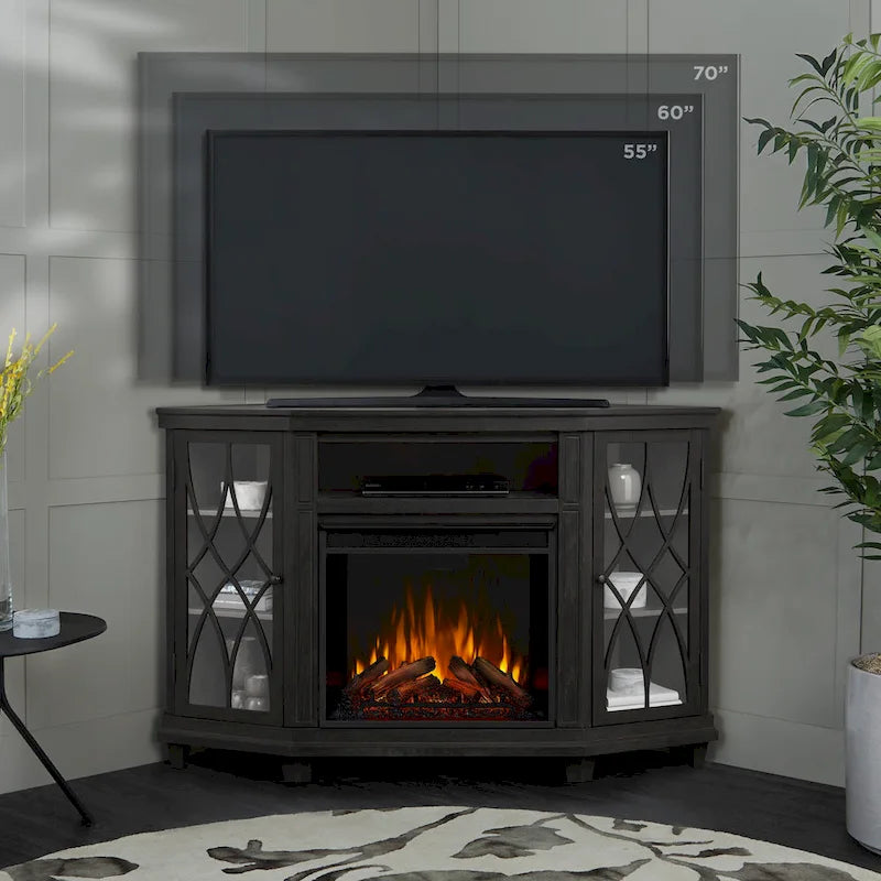 56" TV Stand Electric Fireplace in Gray