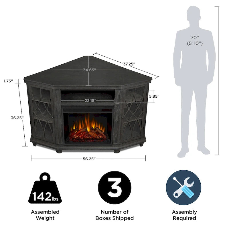 56" TV Stand Electric Fireplace in Gray