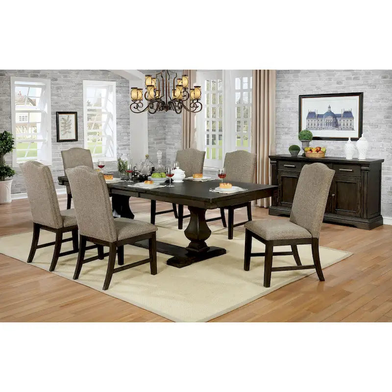 Transitional Espresso Wood 7-Piece Dining Set