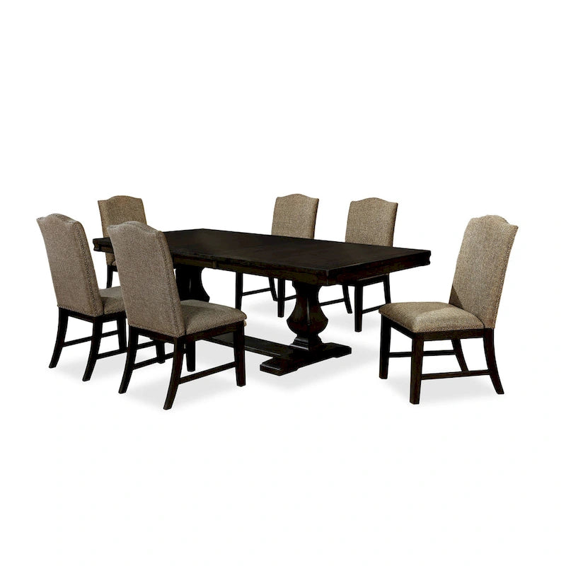 Transitional Espresso Wood 7-Piece Dining Set