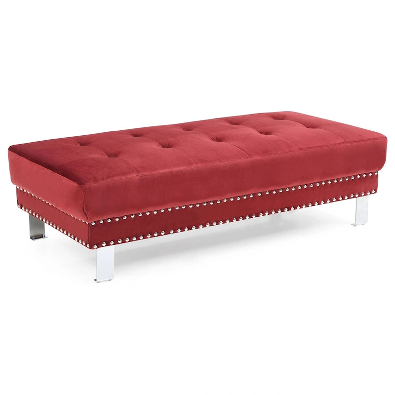 Oversized Velvet Ottoman with Nailhead Accents