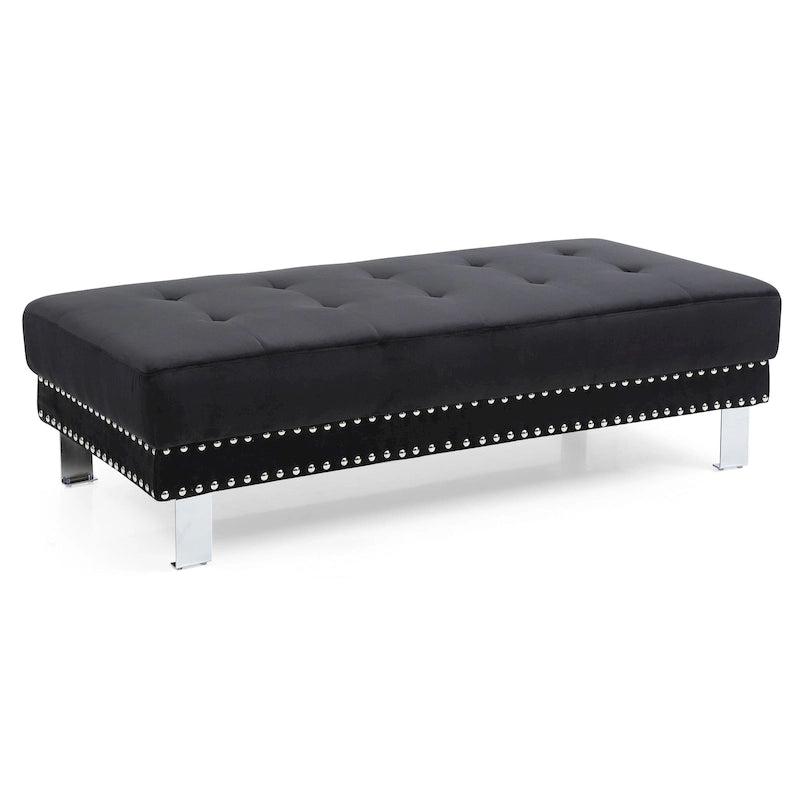 Oversized Velvet Ottoman with Nailhead Accents
