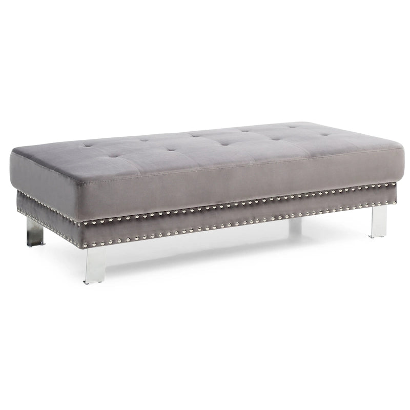 Oversized Velvet Ottoman with Nailhead Accents