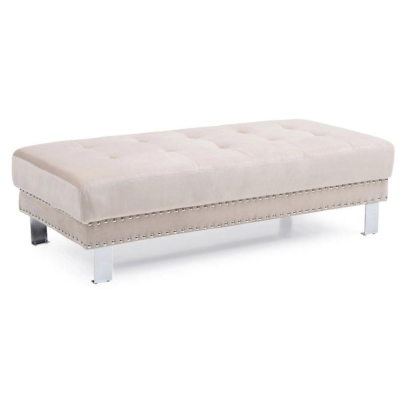 Oversized Velvet Ottoman with Nailhead Accents