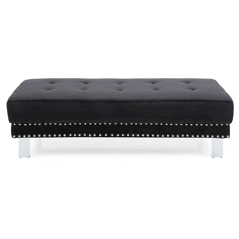 Oversized Velvet Ottoman with Nailhead Accents