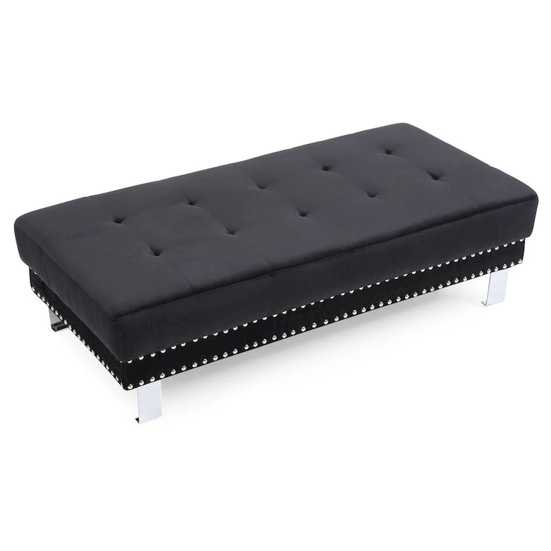 Oversized Velvet Ottoman with Nailhead Accents