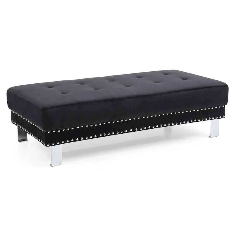 Oversized Velvet Ottoman with Nailhead Accents