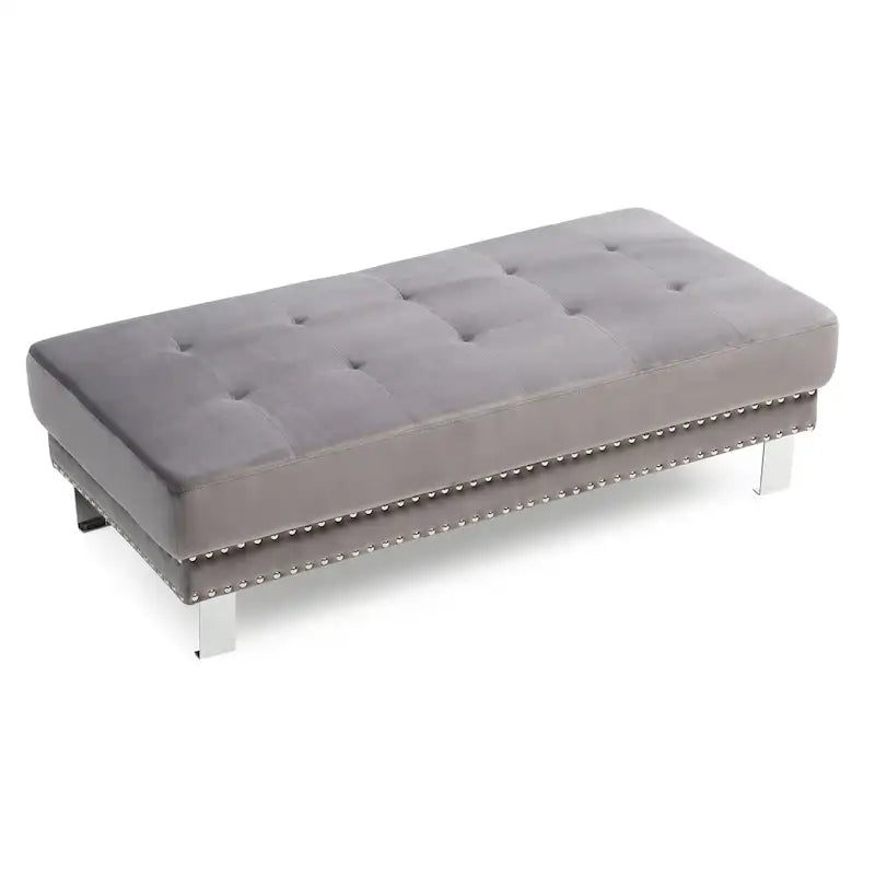 Oversized Velvet Ottoman with Nailhead Accents