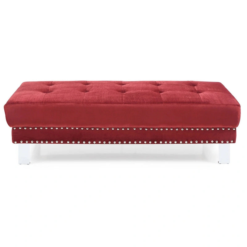 Oversized Velvet Ottoman with Nailhead Accents