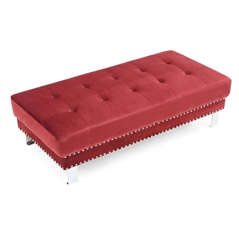 Oversized Velvet Ottoman with Nailhead Accents