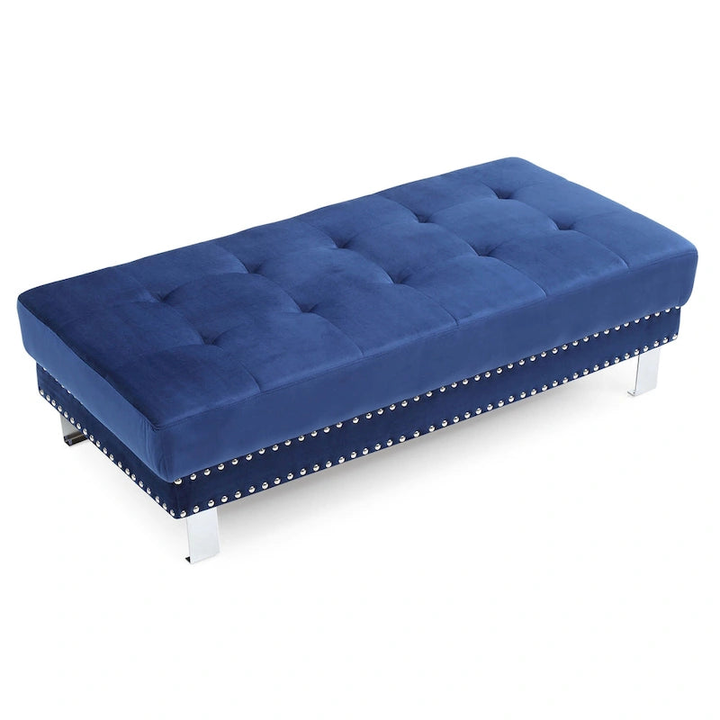 Oversized Velvet Ottoman with Nailhead Accents