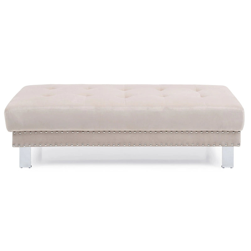 Oversized Velvet Ottoman with Nailhead Accents