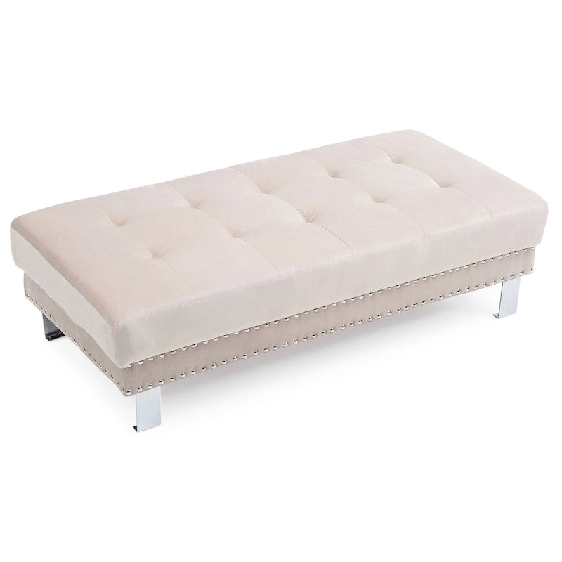 Oversized Velvet Ottoman with Nailhead Accents