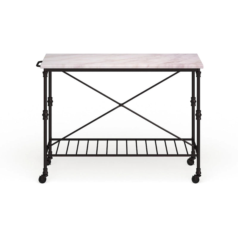 Black Faux Marble Rolling Kitchen Island