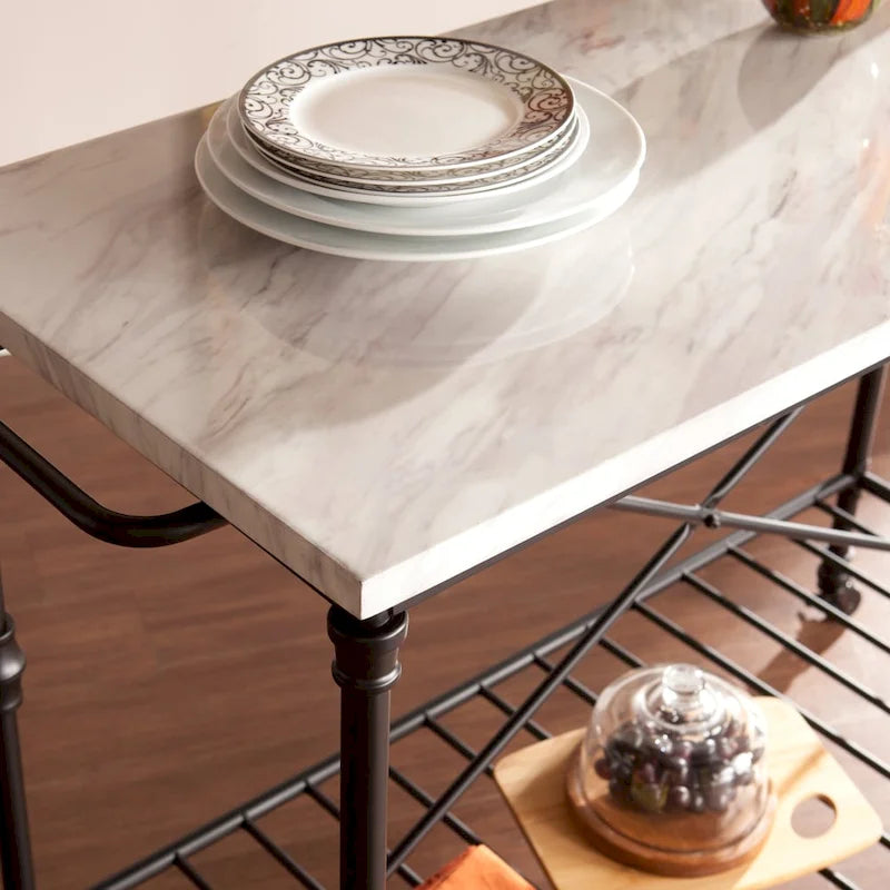 Black Faux Marble Rolling Kitchen Island