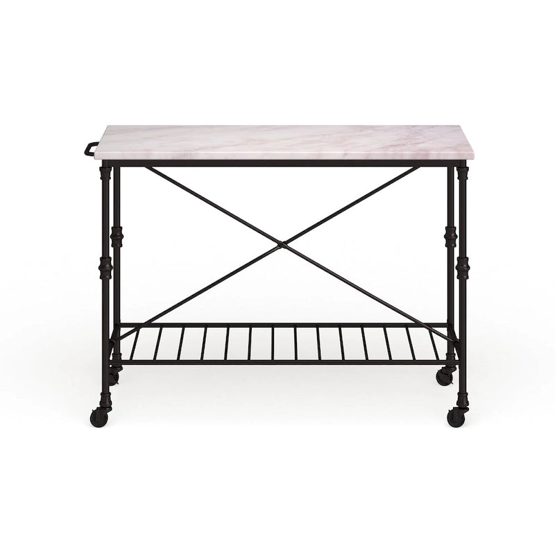 Black Faux Marble Rolling Kitchen Island