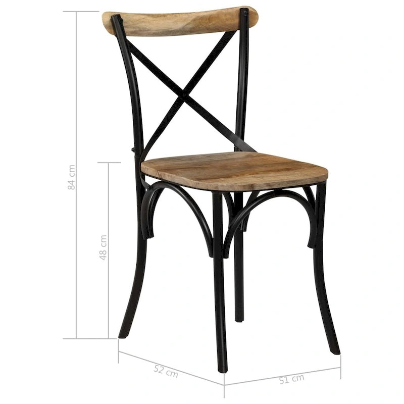 Cross Chairs 6-Piece Set, Black Solid Mango Wood - 20.1 x 20.5 x 33.1"
