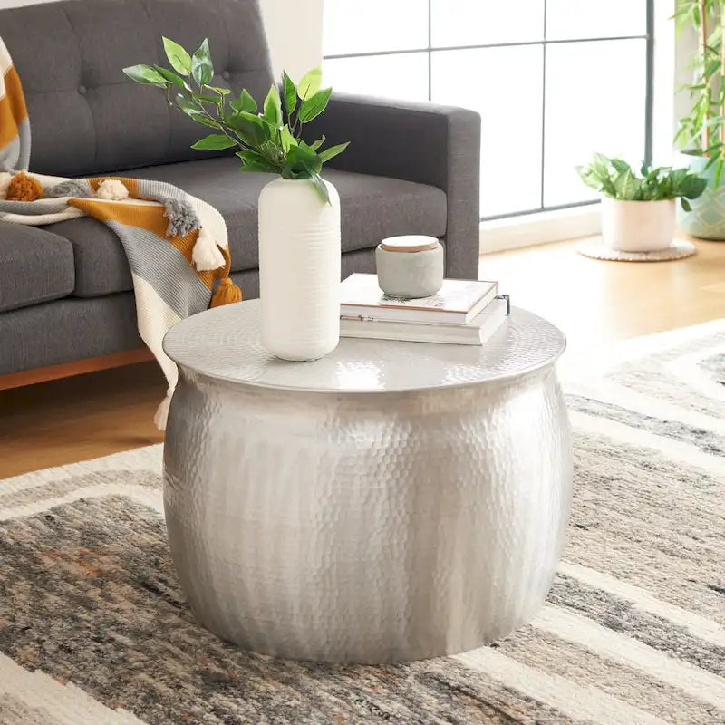 SAFAVIEH Karel Silver Metal Table Stool - 24 W x 24 L x 16.8 H - 24Wx24Dx17H