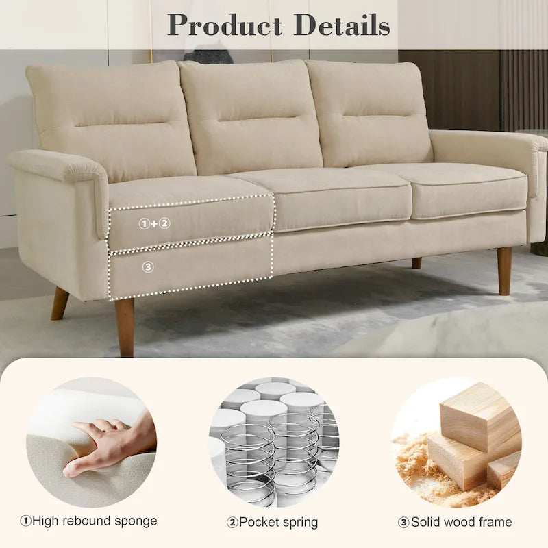 Mid-Century Modern Faux Leather Sofa with Wood Legs
