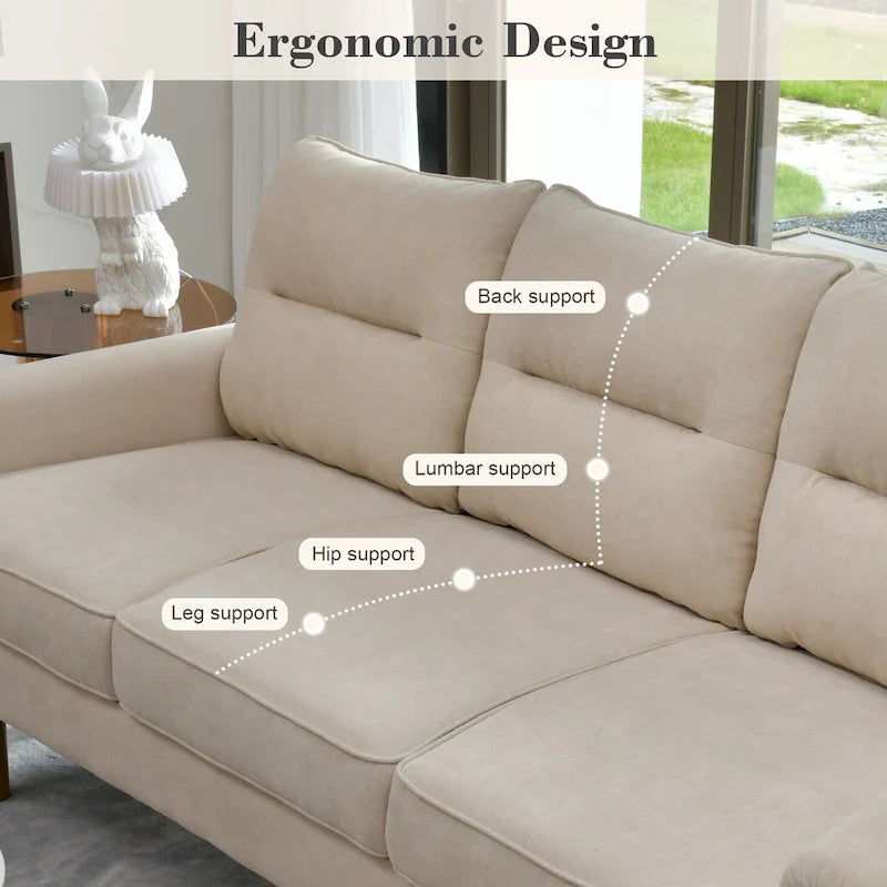 Mid-Century Modern Faux Leather Sofa with Wood Legs