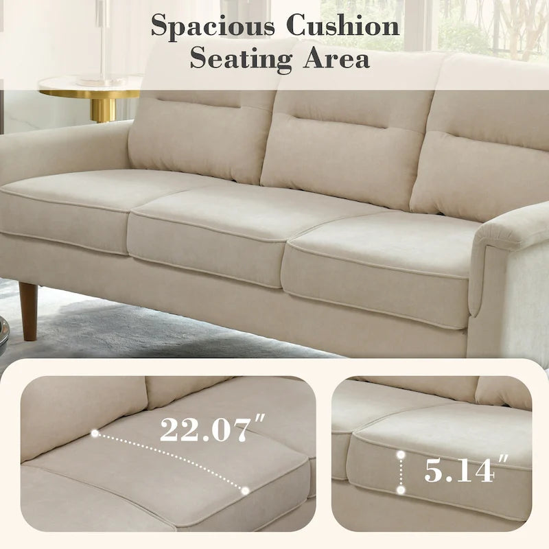 Mid-Century Modern Faux Leather Sofa with Wood Legs