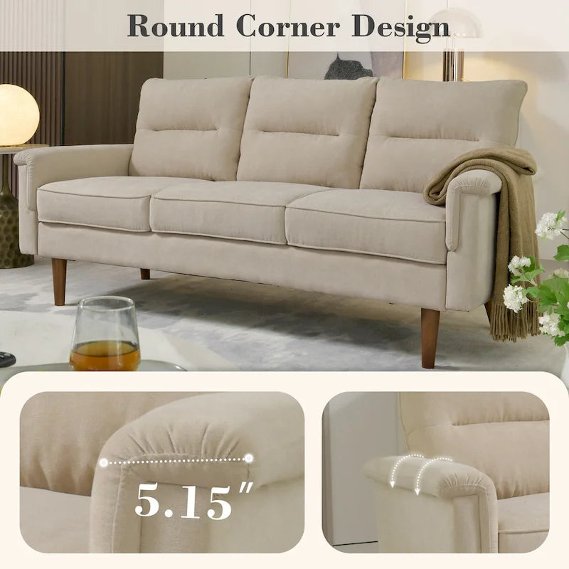 Mid-Century Modern Faux Leather Sofa with Wood Legs