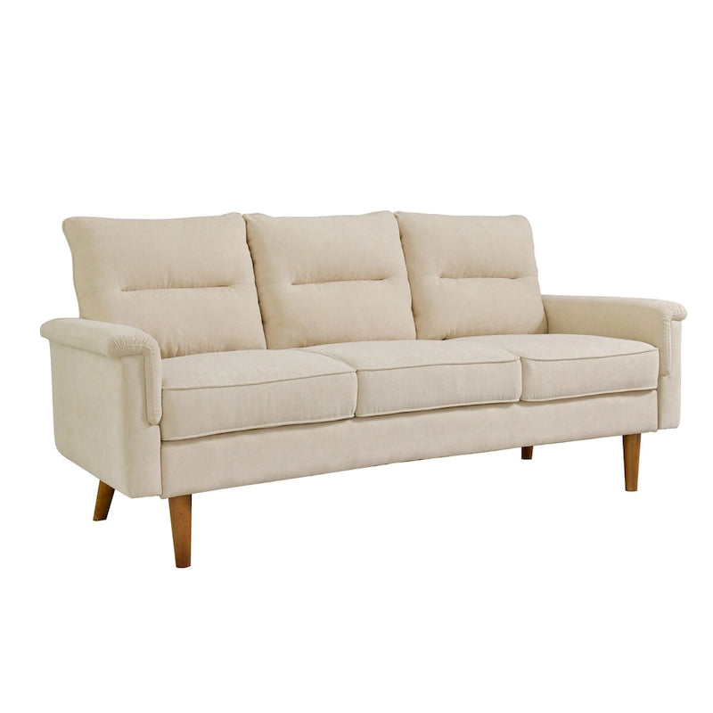 Mid-Century Modern Faux Leather Sofa with Wood Legs
