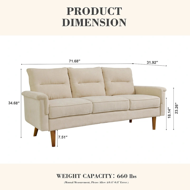 Mid-Century Modern Faux Leather Sofa with Wood Legs