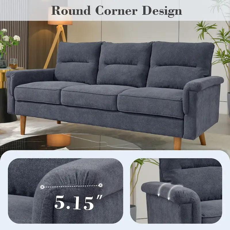 Mid-Century Modern Faux Leather Sofa with Wood Legs