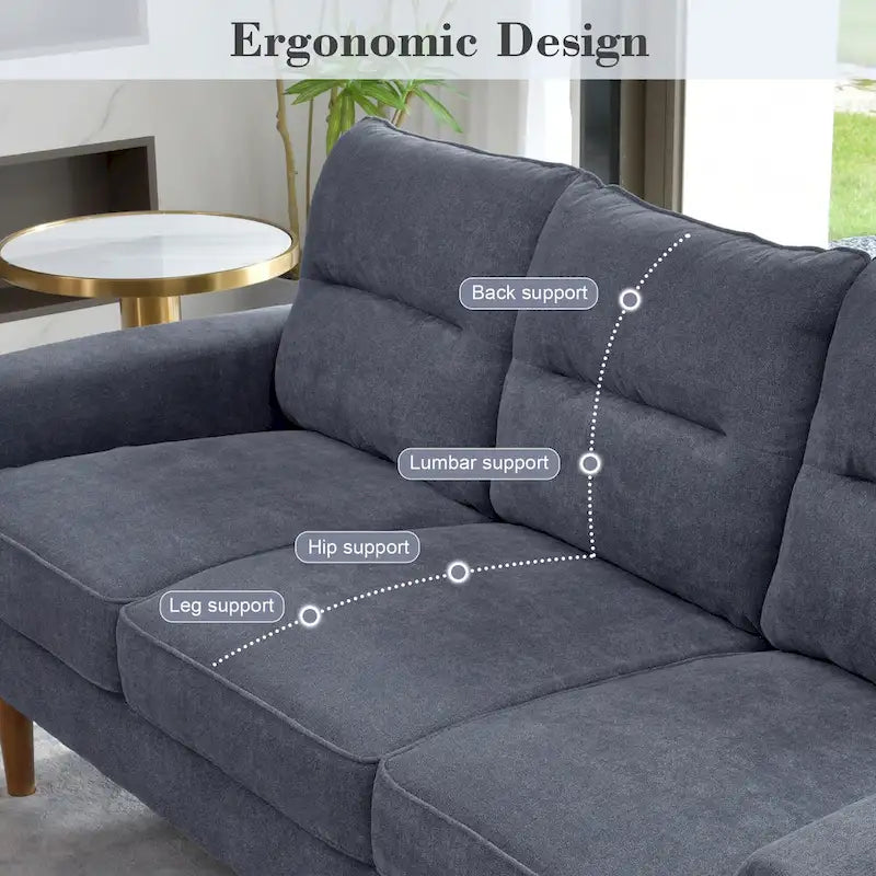 Mid-Century Modern Faux Leather Sofa with Wood Legs