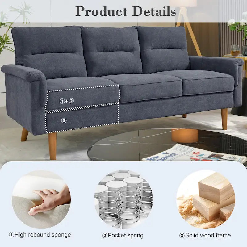 Mid-Century Modern Faux Leather Sofa with Wood Legs