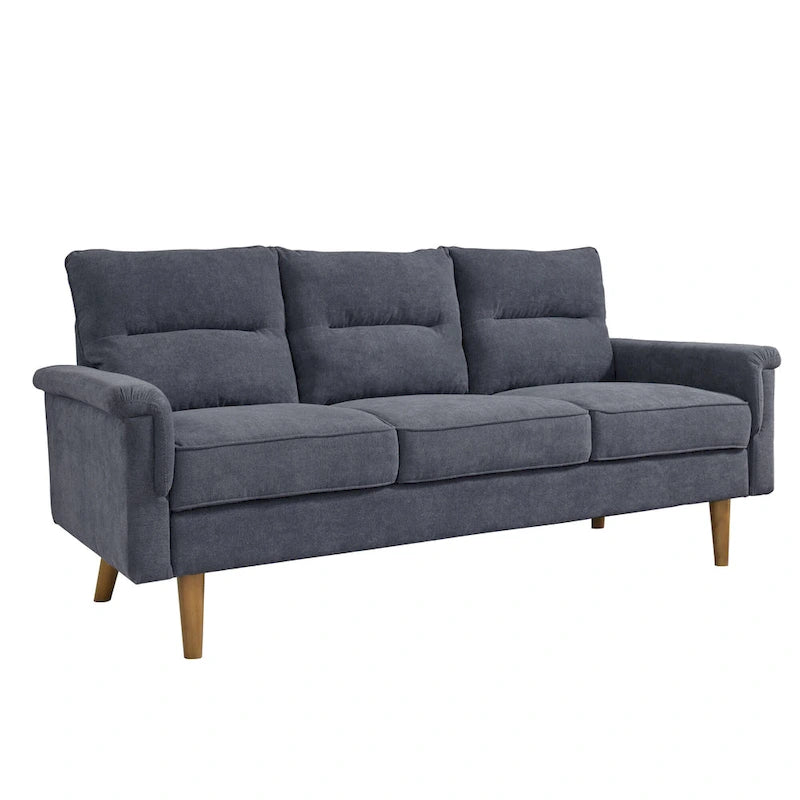 Mid-Century Modern Faux Leather Sofa with Wood Legs