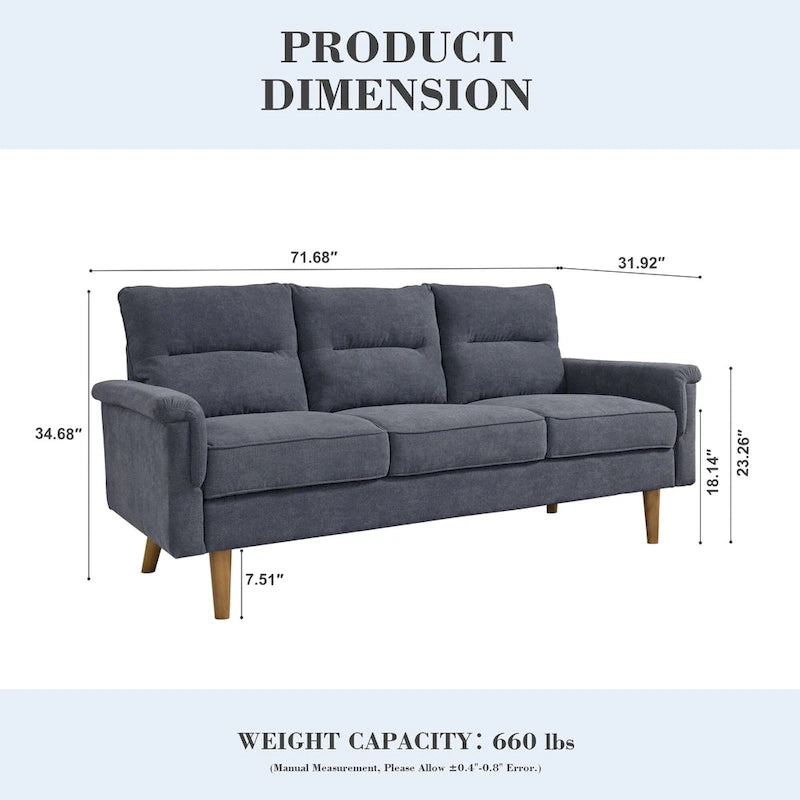 Mid-Century Modern Faux Leather Sofa with Wood Legs