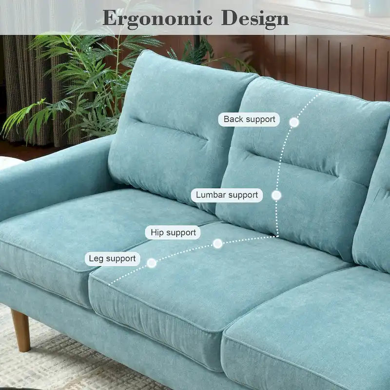 Mid-Century Modern Faux Leather Sofa with Wood Legs
