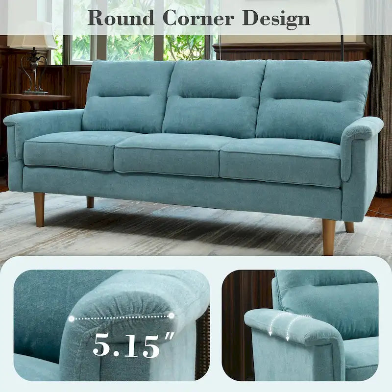 Mid-Century Modern Faux Leather Sofa with Wood Legs