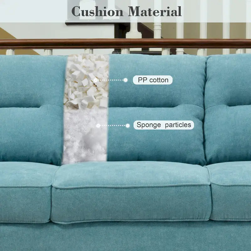 Mid-Century Modern Faux Leather Sofa with Wood Legs