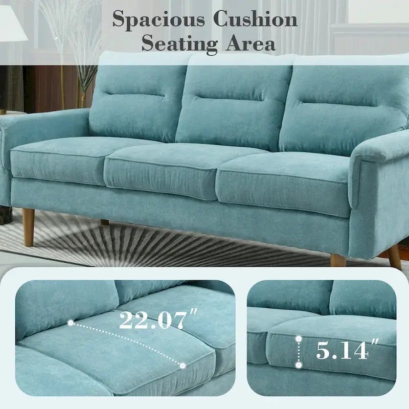 Mid-Century Modern Faux Leather Sofa with Wood Legs