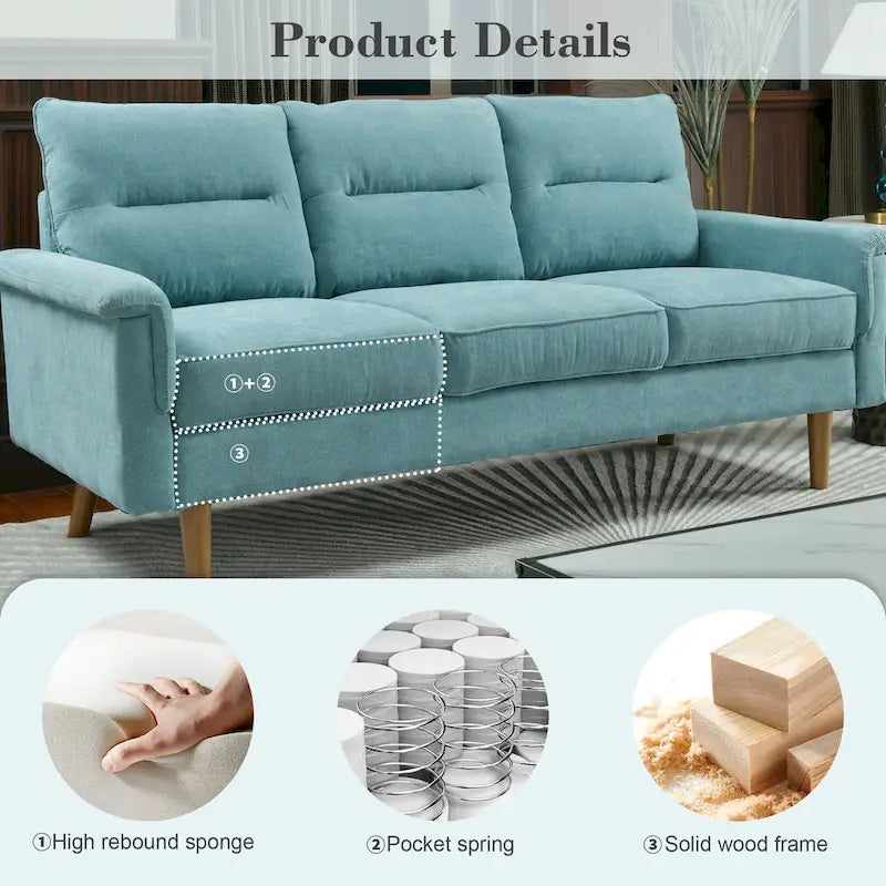 Mid-Century Modern Faux Leather Sofa with Wood Legs