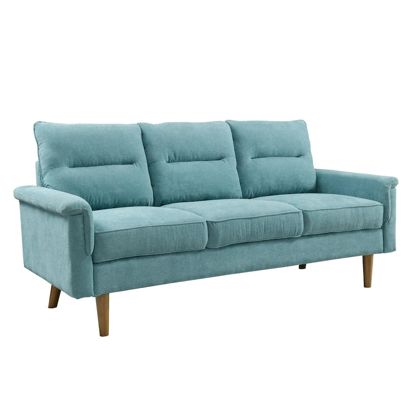 Mid-Century Modern Faux Leather Sofa with Wood Legs