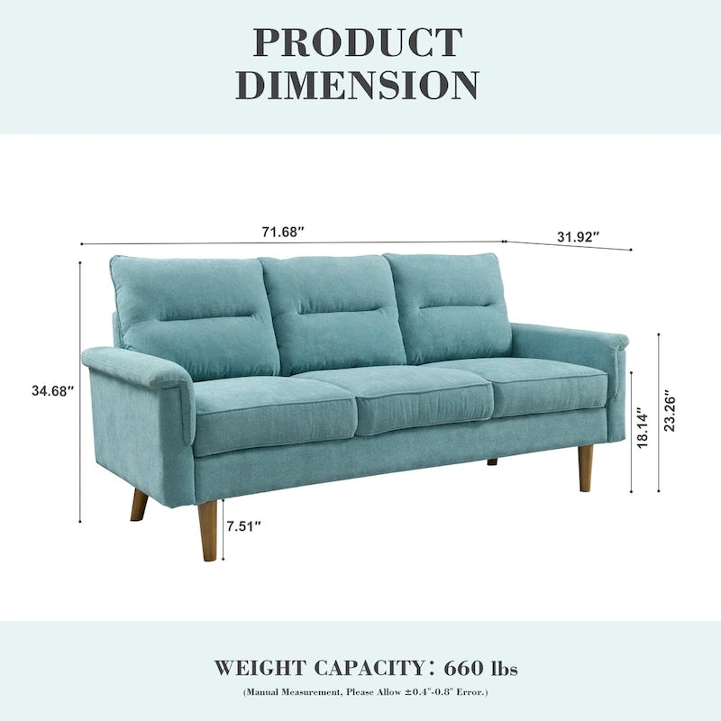Mid-Century Modern Faux Leather Sofa with Wood Legs