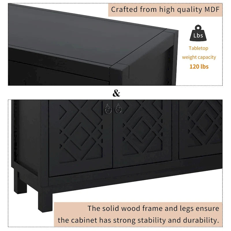 Large Storage Space Sideboard, 4 Door Buffet Cabinet with Pull Ring Handles for Living Room, Dining Room (Navy)