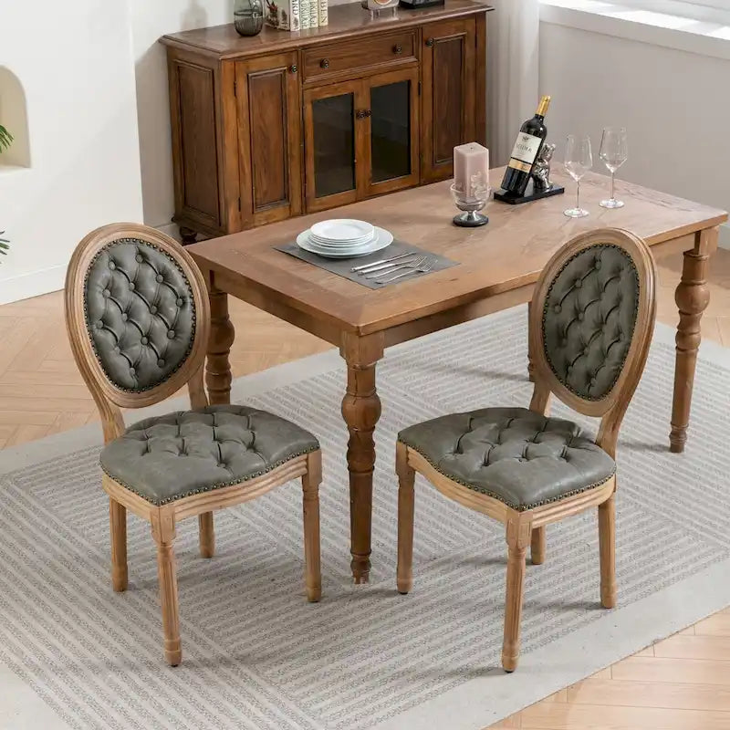 Mid-century Modern Dining Chairs Set of 4, PU Leather High-end Tufted Dining Room Chair with Nailhead Trim Solid Wood Legs