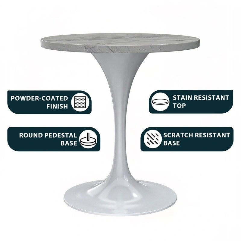 Round Dining Table with White Resin Top and White Steel Base