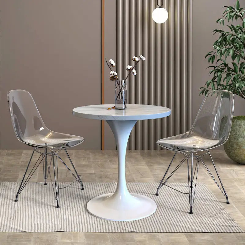 Round Dining Table with White Resin Top and White Steel Base
