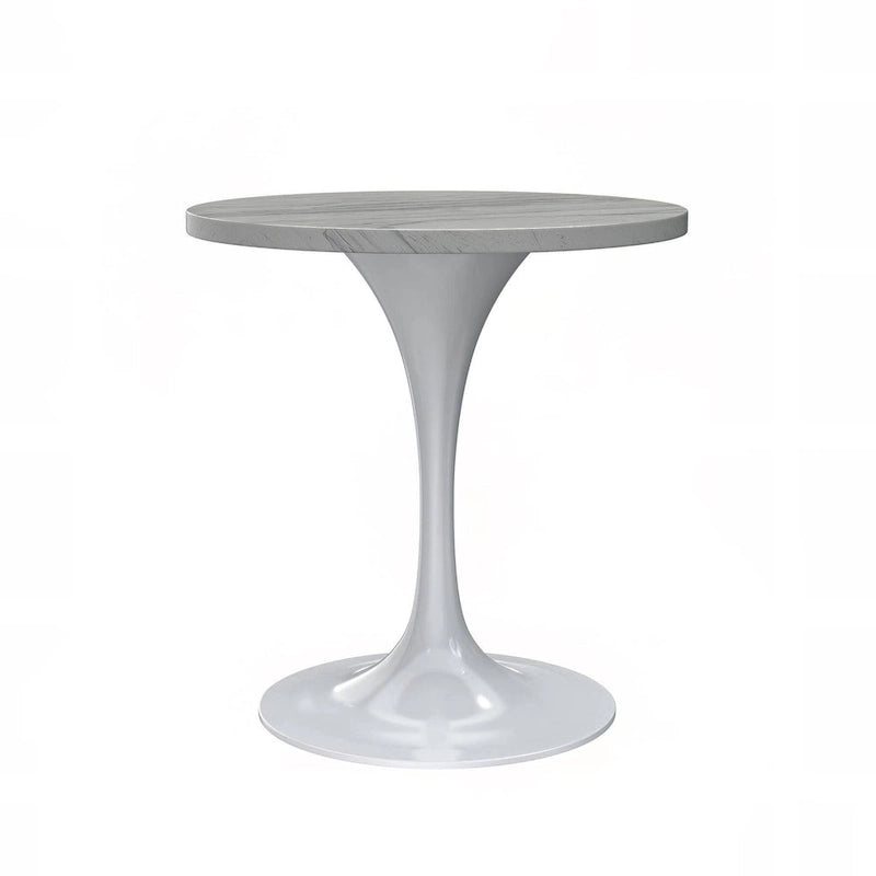 Round Dining Table with White Resin Top and White Steel Base